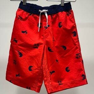 Hanna Andersson Red Kids Swim Shorts with Navy Accents